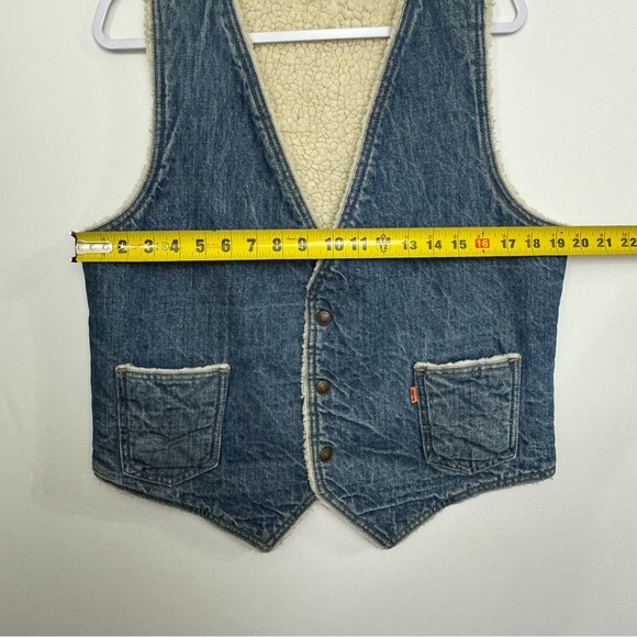 Vintage 70s Levi’s Orange Tab Shearling Lined Denim Vest Snap Button Men’s Large - Picture 8 of 9